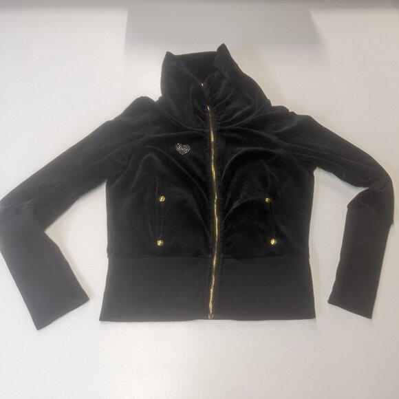 Twisted Heart Black Velour Zippered Jacket Size *Small - Picture 11 of 15